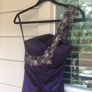 Black Tie One Shoulder Purple Mermaid Gown